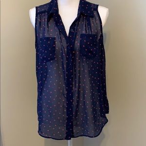 AB Studios Navy Blue Sheer Heart Top